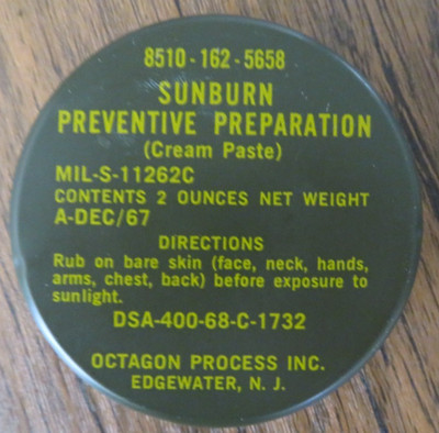 1967 Sunburn Preventive Preparation Cream Paste Octagon Process Inc. 2oz NEW