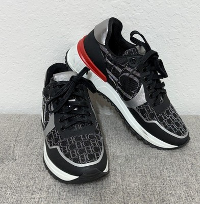 Carolina Herrera Womens Sneakers Size 7 Black Logo Lace Up Trainer Casual Shoes