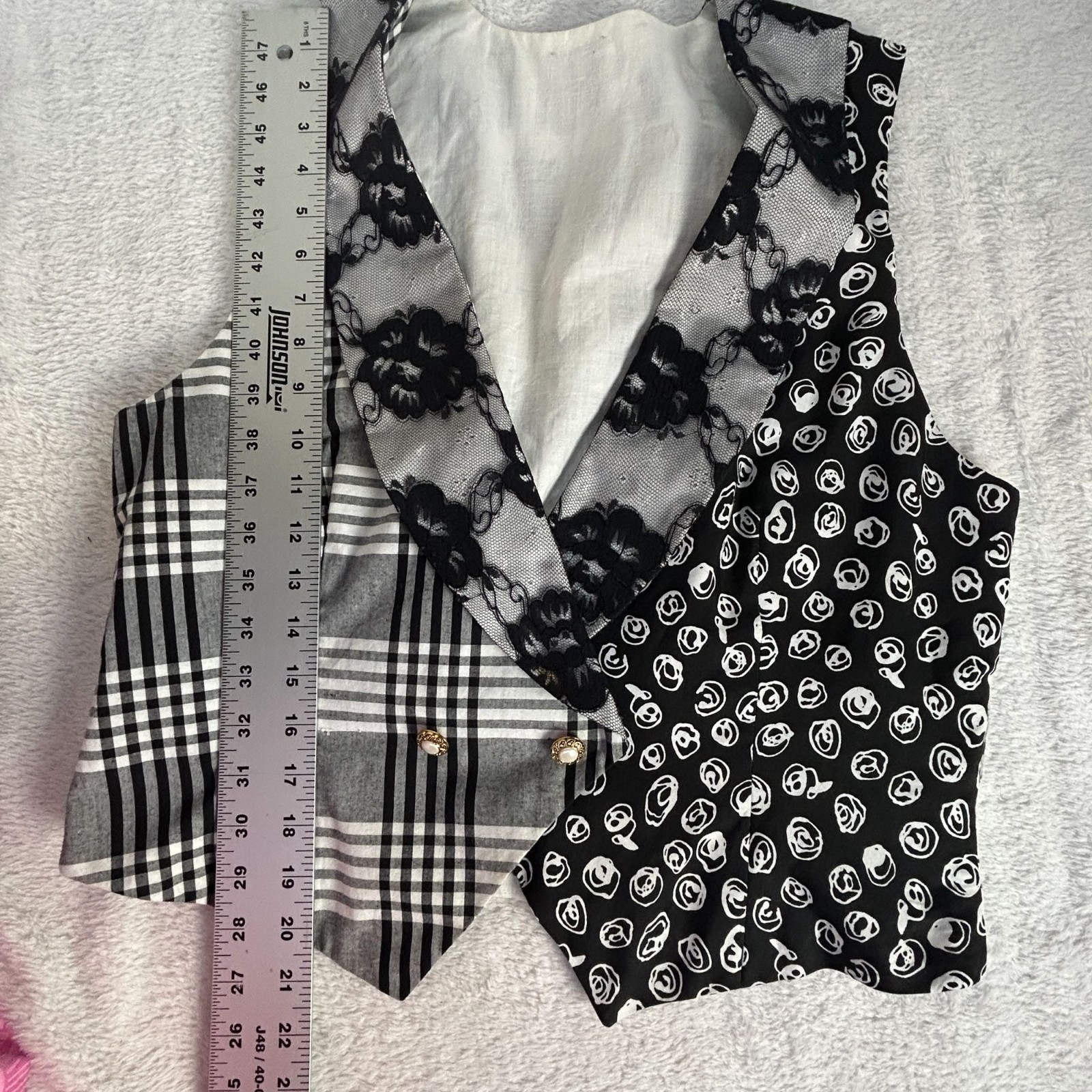 Women's Patchwork Pattern Shawl Collar Vest Black… - image 5