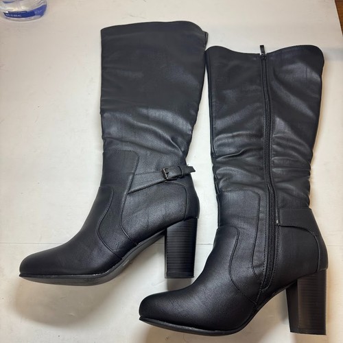 Journee Collection Womens 8.5 M Black Faux Leather Zip Up Riding Boots NIB SV5 - Picture 3 of 7