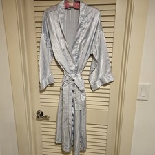 Vintage Kathryn Ladies M Light Blue Silky Robe 3/4 Length