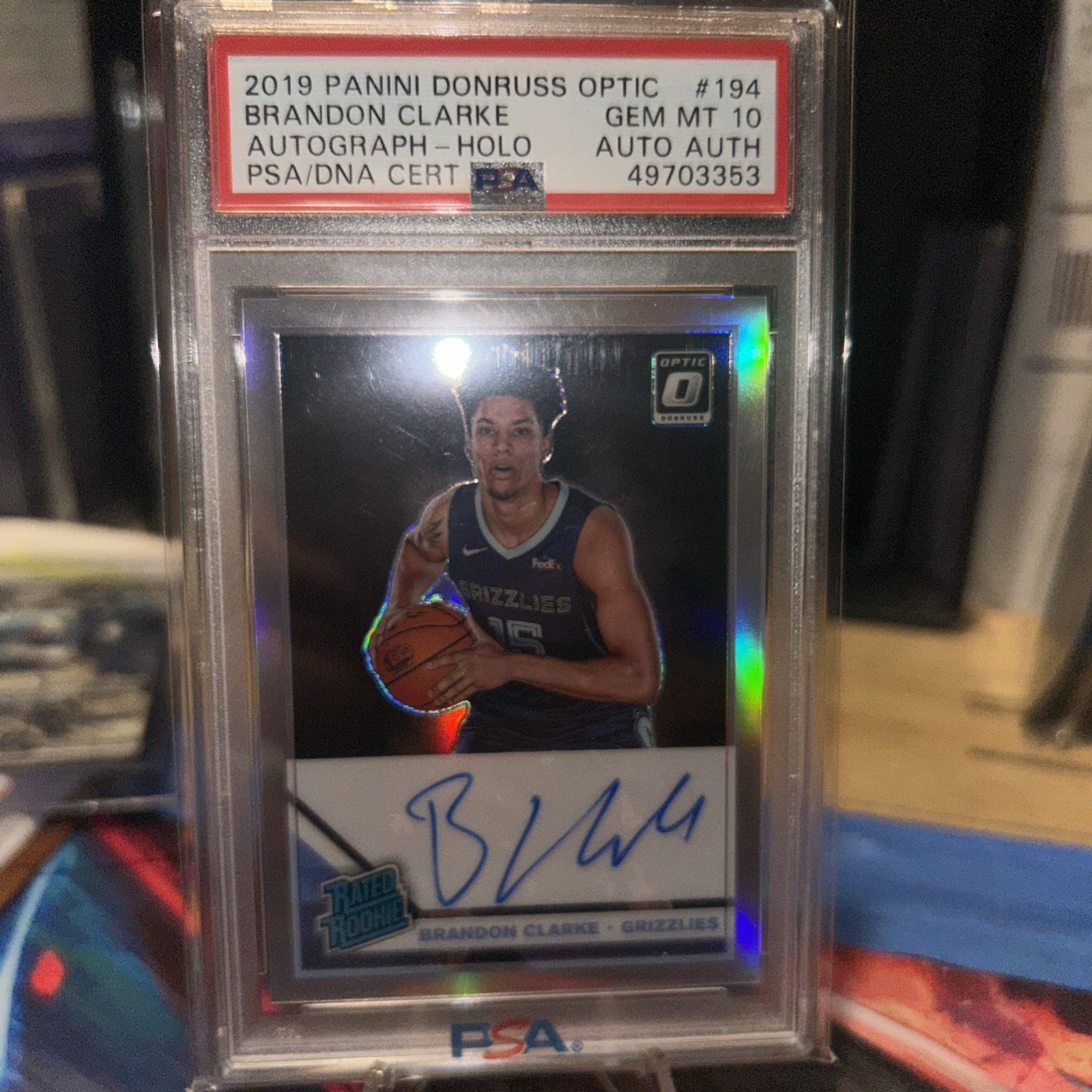 Panini 2019 Donruss Optic Brandon Clarke Rated Rookie Auto Holo Foil PSA 10 #194
