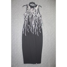 Adrianna Papell Sequin Halter Dress Size 8 Black Silver Back Slit NEW