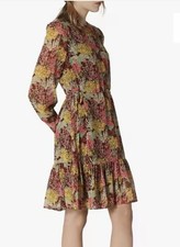 LK Bennett ‘Dakota’ Dress size UK 8 Burgundy Floral Print Long Sleeve 1930s
