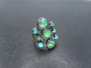Vintage Sterling Silver & Turquoise Cluster Ring Unsigned Size 4.75 5g