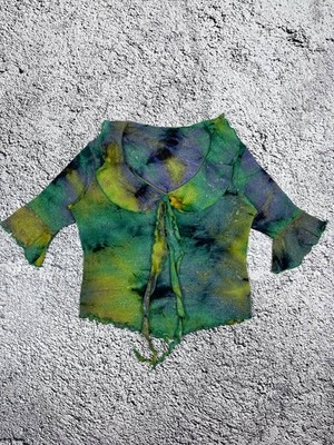 Vintage Y2K Sheer Mesh Tie Front Top Psychedelic