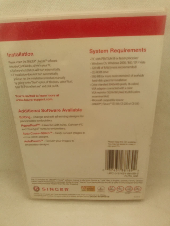 SINGER Futura PhotoStitch Software CE-150 CE-250 CE-350 Embroidery VGC - Image 2 of 3