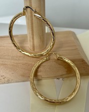 18K Gold Filled | Round Hoop Earrings | 50mm x 4mm | Unique Textured Pattern