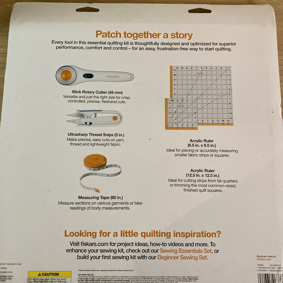 FISKARS Make A Quilt Essential Set W/cutter, Snips, Tape, 2 Acrylic ...