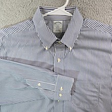 Brooks Brothers 1818 Dress Shirt Men 17 4/5 Button Up Long Sleeve Blue Striped