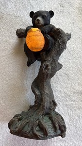 Black BearHanging In Tree Statue W/ Pot Of Honey  Lights Up ,Solar & Battery