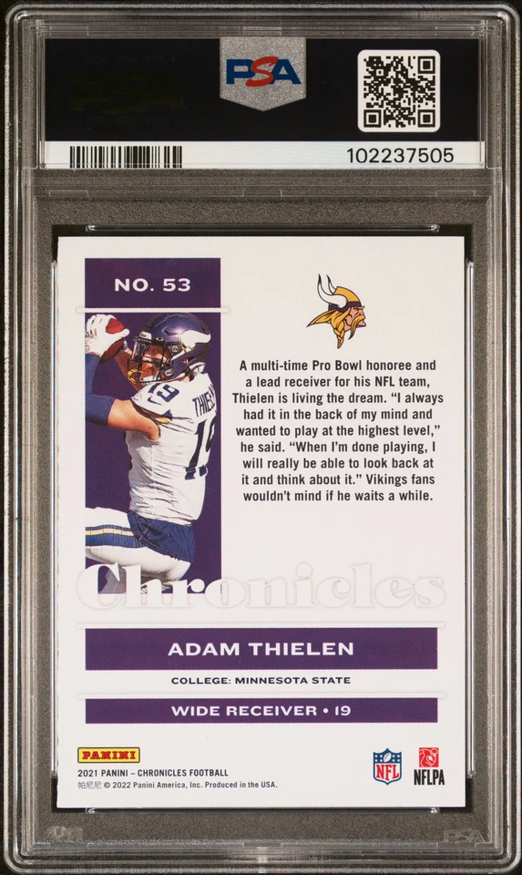 2021 Panini Chronicles #53 Adam Thielen PSA A Auto 10 - Image 2 of 2