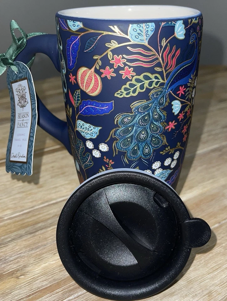 NWT Dwell Studios Season of Fancy Peacock 🦚 Ceramic Soft Touch Travel Mug 20oz - Image 4 of 4