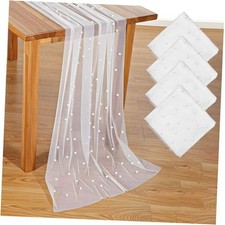 4 Pack 10 ft Pearl Table Runner Tulle Fabric Lace Boho Glitter Tablecloth