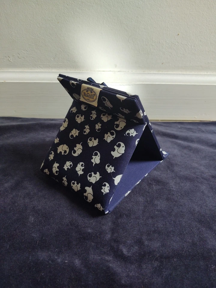 NaRaYa Suave Plegable Maquillaje Espejo Estampado Elefantes Algodón Azul Oscuro Tailandia Foto 3 de 4