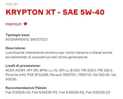 6 LITRI OLIO MOTORE PER AUTO PAKELO SINT. KRYPTON XT SAE 5W40 - Picture 2 of 5
