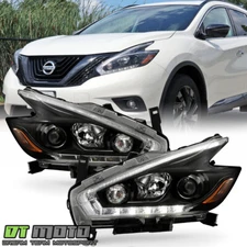 For 2015-2018 Nissan Murano Halogen Black LED DRL Projector Headlights Headlamps