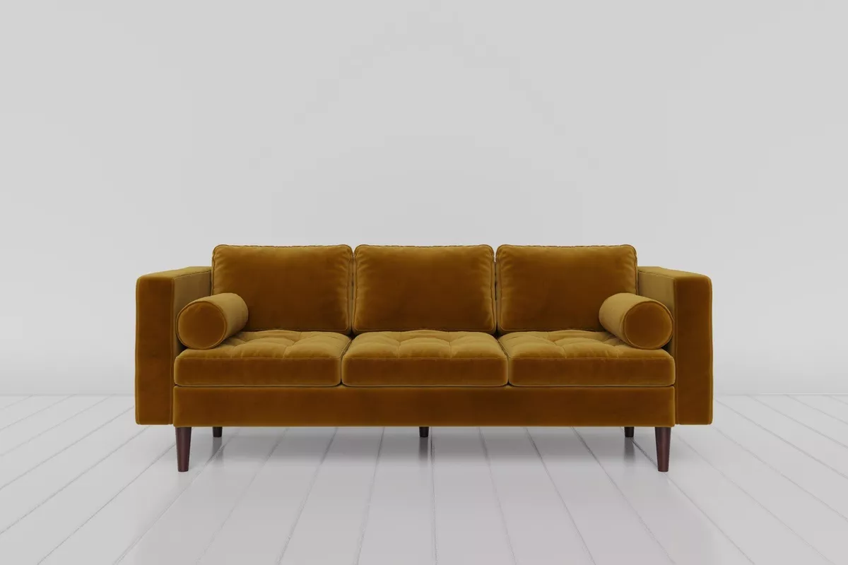 Harper 3 Seater Sofa Gold Velvet Sofa in a Box