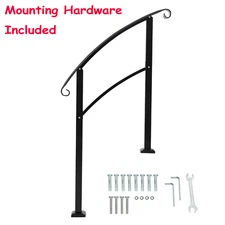Steel Handrail Arch Step Hand Rail Stair Railing Fits 2 or 3 Steps Outdoor Black
