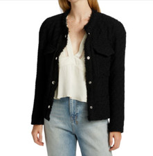 IRO Paris Rivera Frayed Woven Jacket NEW  595 Sz 34/2 US Black Structured