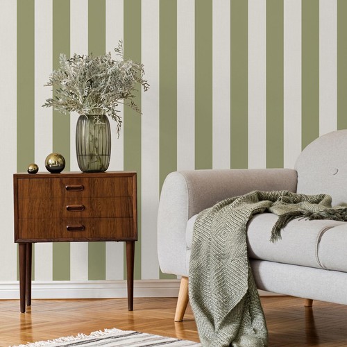 Papier Peint Rayure Vert Et Blanc