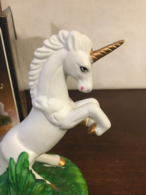 Unicorn Music Box, Handpainted, Porcelain Bisque, w Box, Excellent