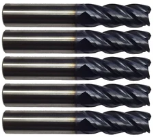 5 Pack 1/2" 4 Flute Carbide End Mill High Performance .030 Corner Radius TiALN
