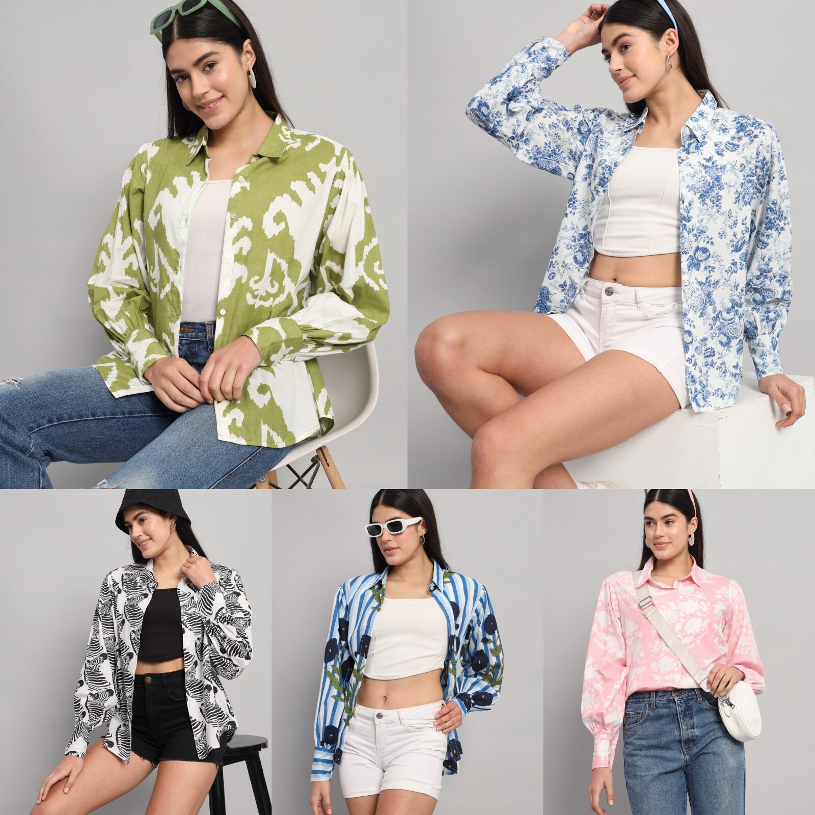 Mujer Manga Larga Ropa Casual con Cuello Camisas Top Algodón Estampado Blusa