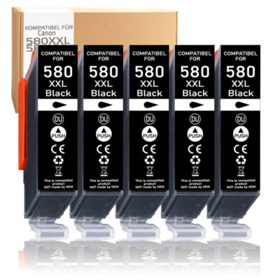 5x Black Patrone für Canon PGI-580XXL  PIXMA TS6351, TS8350a, TS705