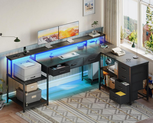 Tavolo Da Gaming Con Luci LED RGB, Scrivania Angolare Con 7 Cassetti E Ampio Spa - Foto 2 di 12