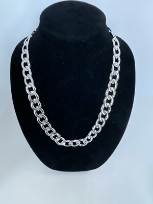 Signed Napier Chunky Silver Tone Chain Necklace 24'' long Links  Statement   DD77