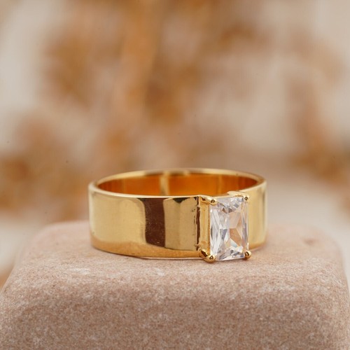 Anillo de boda solitario de moissanita de plata esterlina de 1,20 quilates banda ancha corte radiante - Imagen 3 de 5