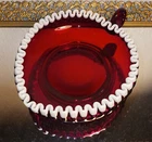 Fenton Glass Ruby Red Snow Crest Heart Shaped 8" Bon Bon Trinket Dish Valentine