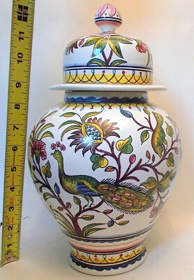 PORTUGAL Vase GINGER Apothecary JAR ESTRELA de CONIMBRIGA PEACOCK Hand Ptd