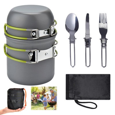 Camping Cookware Mess Kit with Pot fork Mesh Bag for Outdoor Camping Picnic