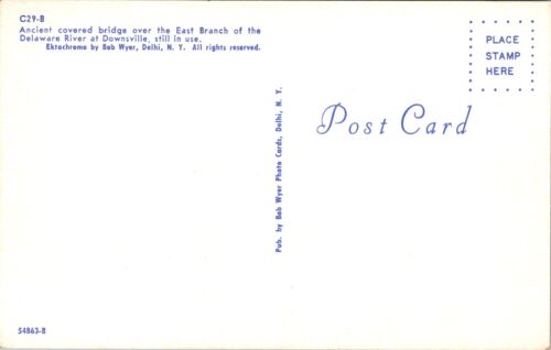 Postcard Downsville New York Covered Bridge Delaware River Vintage Unposted - Picture 2 of 2