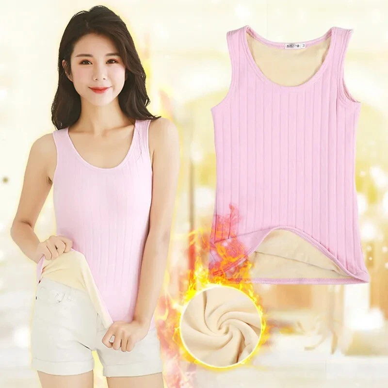 Ladies Fleece Lined Thermal Vest Solid Camisole Strappy Tank Top Underwear Comfy - Image 4 of 4