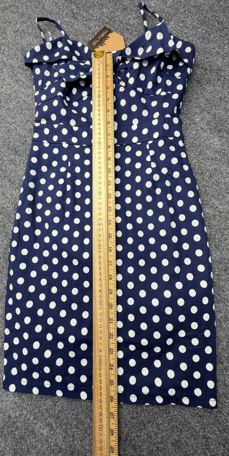 Main Strip NEW Polka Dot Midi Dress Blue White Retro Pinup Medium image 5