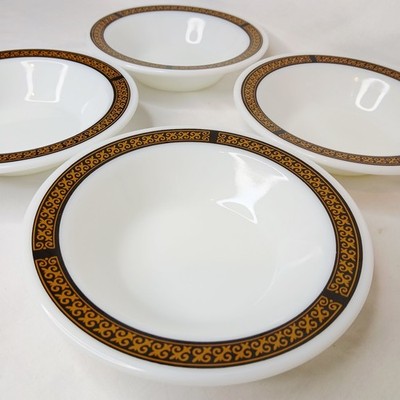 4 Vintage Corning EBONY Pyrex Black Fleur De Lis 707-32 Soup Dessert Bowl 6.5''