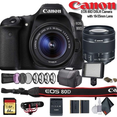Canon EOS 80D DSLR Camera +18-55mm Lens (Intl Model) (1263C005) W/Bag, Extra Bat