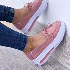Women Block Shoes Slip On Closed Toe Platform Flat Wedge Casual Lace Up Sneakers