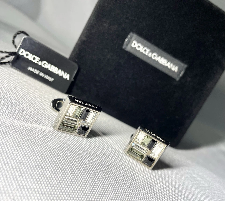 Autentici bellissimi gemelli DOLCE & GABBANA logo strass e pietra nera - Immagine 4 di 4