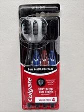Colgate Gum Health Adult Manual Charcoal Toothbrush, Ultra Soft, 4 Pack
