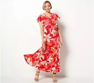 Studio Park x Amy Stran Floral Effortless Maxi Dress Pink Floral 4X  A479795