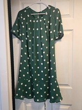 Ann Taylor Green Dress with White Polka Dots NWT