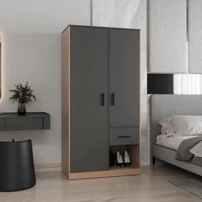 Alder 2-Door Armoire: Drawer, Rods, Shelves | Matt Gray/Nat Oak