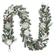 9 Feet Pre-Lit Christmas Garland with Lights for Mantle, Lighted Outdoor Xmas...