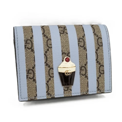 Gucci Portefeuille Bifold Gg Supreme Ice Cream Cuir Bleu Clair 701489