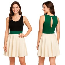 Charming Charlie Dress S Color Block Green Cream Sleeveless Keyhole Retro Chic