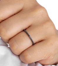 Size 6 925 Sterling Silver Full Eternity Ring Set Elegant Natural Black Diamonds